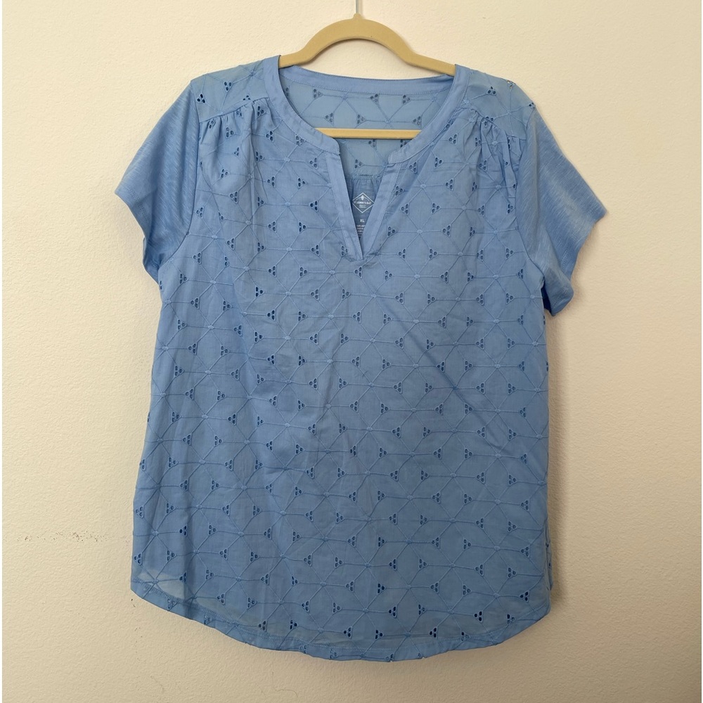 St. John’s Bay Size XL 100% Cotton Short Sleeve Blue Blouse